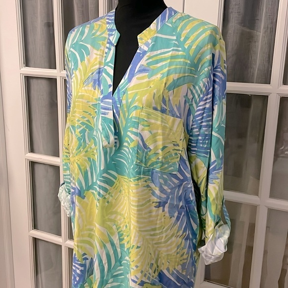 NWT Mud Pie Haven Palm of Paradise Rayon V-Neck Tunic Dress, Size L - Picture 3 of 4